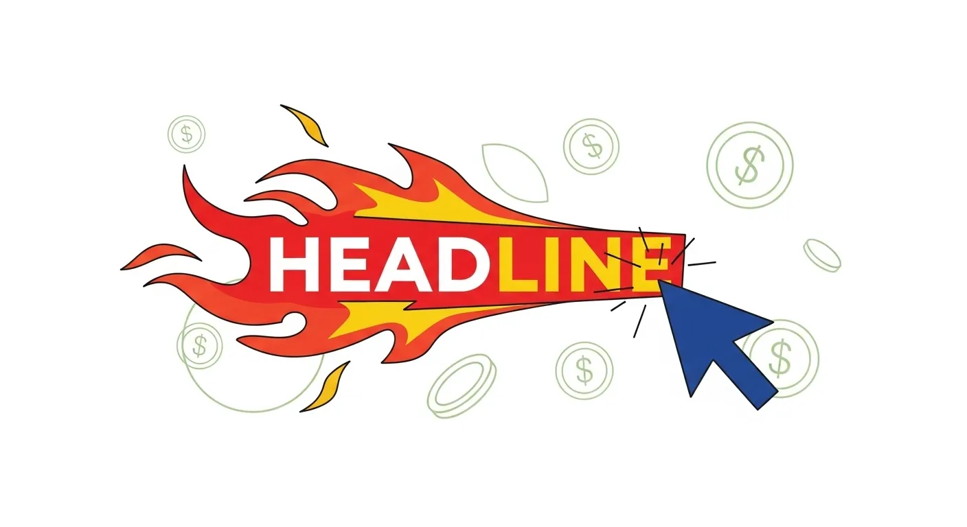 Горящая надпись headline, на неё направлен курсор, вокруг летят монетки